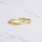Curved Wedding Band | Lab Grown Diamond | Baguette & Round Stones | 14K Yellow Gold