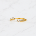 Curved Wedding Band | Lab Grown Diamond | Baguette & Round Stones | 14K Yellow Gold