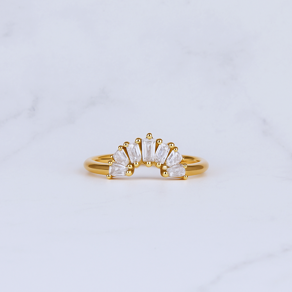 Curved Wedding Band | Lab Grown Diamond | Marquise, Pear & Baguette Stones