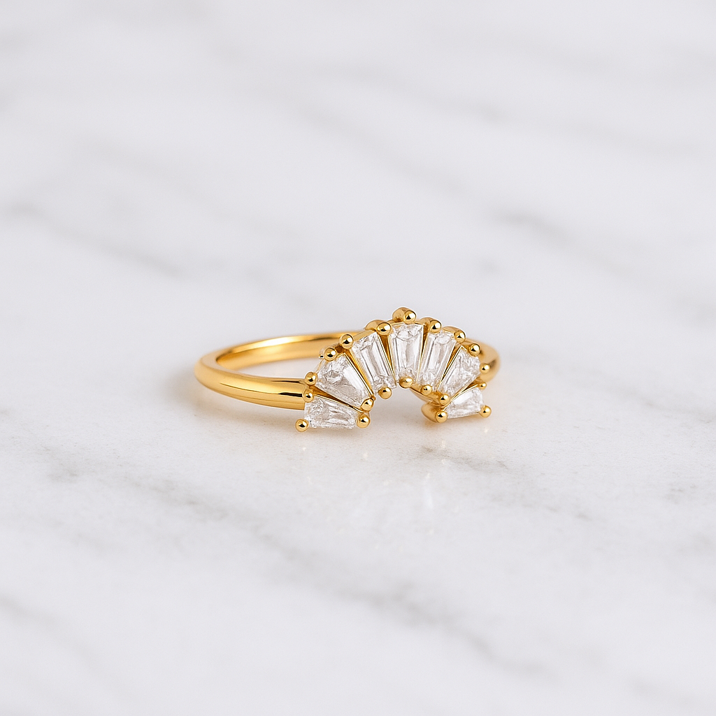 Curved Wedding Band | Lab Grown Diamond | Marquise, Pear & Baguette Stones