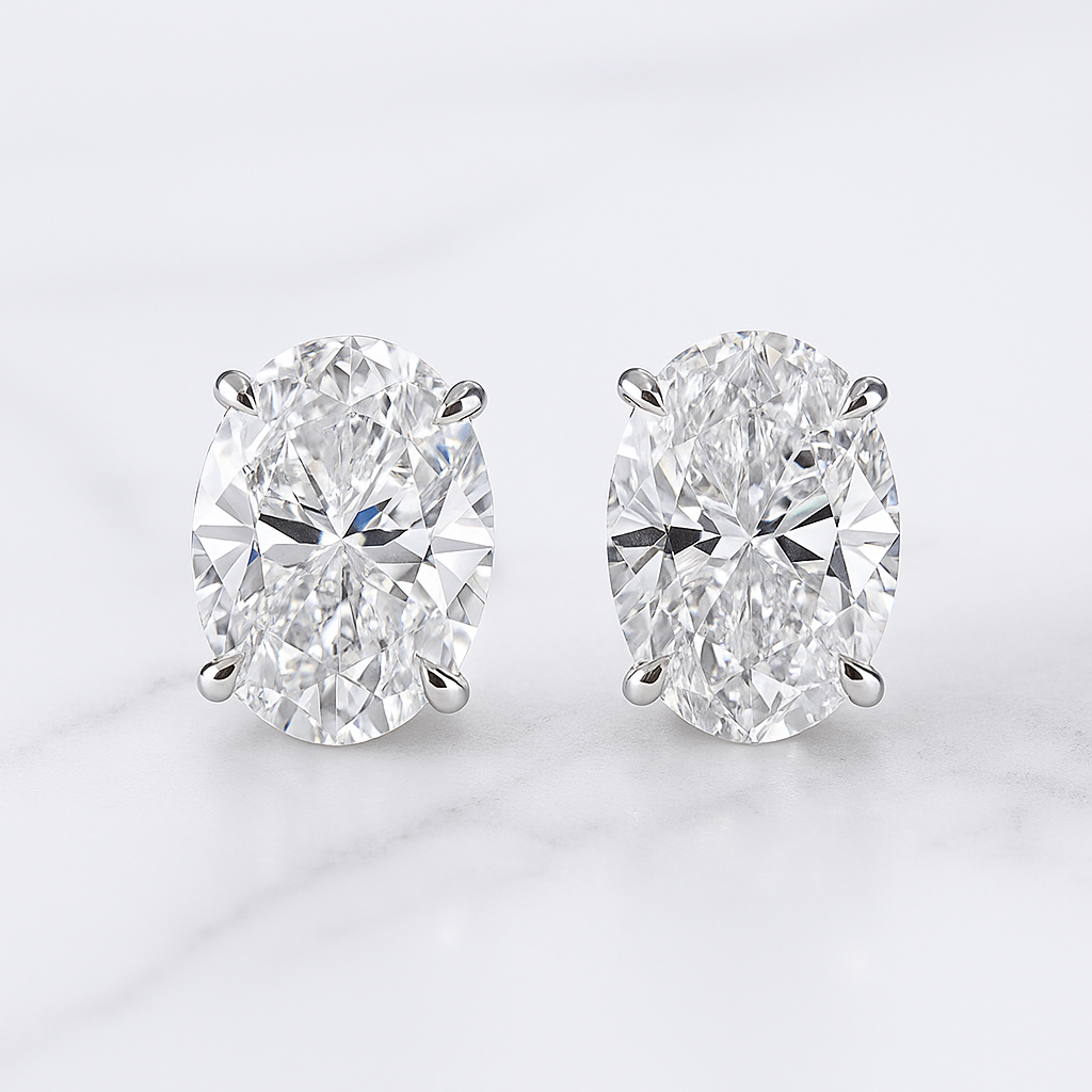 Classic Oval Stud Earrings | Lab Grown Diamond | 14K Yellow Gold Minimal Everyday Earrings