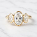 Three Stone Oval Engagement Ring Bezel Set | Lab Grown Diamond | 14K Yellow Gold Classic Bridal Design