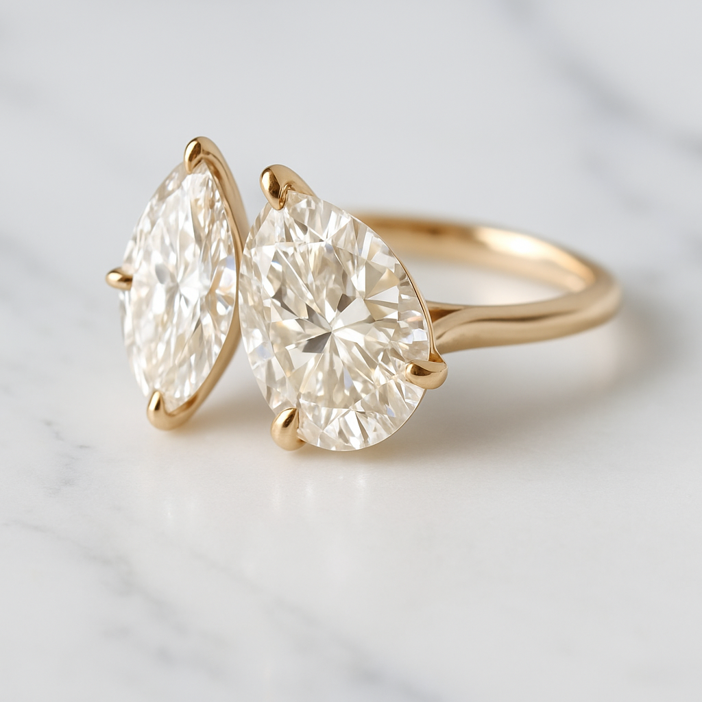 Pear and Marquise Toi et Moi Engagement Ring | Lab Grown Diamond | 14K Yellow Gold Modern Two Stone Design