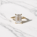 Classic Solitaire Emerald Engagement Ring | Lab Grown Diamond | 14K Yellow Gold Fine Bridal Jewelry