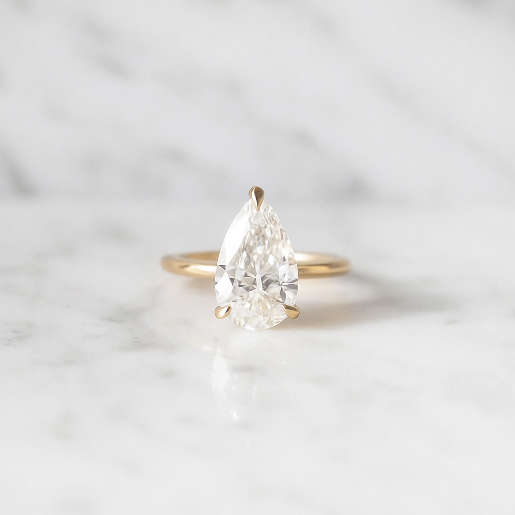 Solitaire Engagement Ring Pear | Lab Grown Diamond | 14K Yellow Gold Modern Bridal Ring