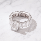 Elegant Emerald Shaped Engagement Ring | Lab Grown Diamond | 14K Yellow Gold Eternity Side Stone Design