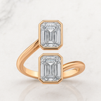 Bezel Bypass Double Emerald Cut Ring | Lab Grown Diamond | 14K Yellow Gold Classic Style