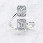 Bezel Bypass Double Emerald Cut Ring | Lab Grown Diamond | 14K Yellow Gold Classic Style