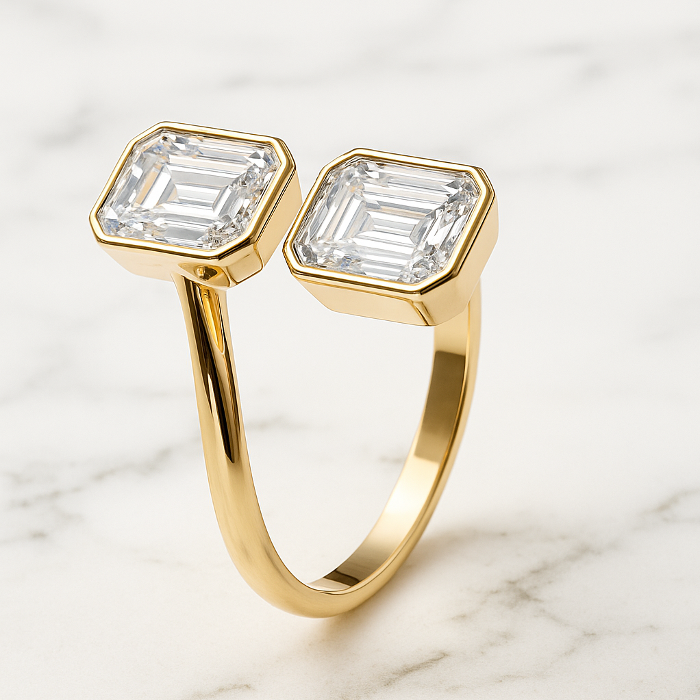 Bezel Bypass Double Emerald Cut Ring | Lab Grown Diamond | 14K Yellow Gold Classic Style