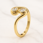 Two Round Cut Stone Swirl Ring | Lab Grown Diamond | 14K Yellow Gold Modern Ring