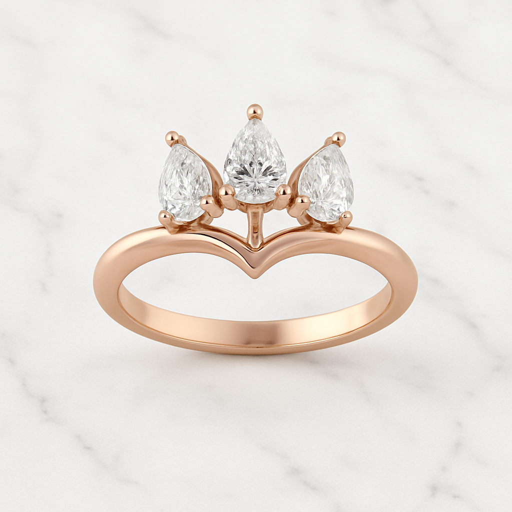 Crown Style Pear Cut Ring | Lab Grown Diamond | 14K Yellow Gold Classic Style