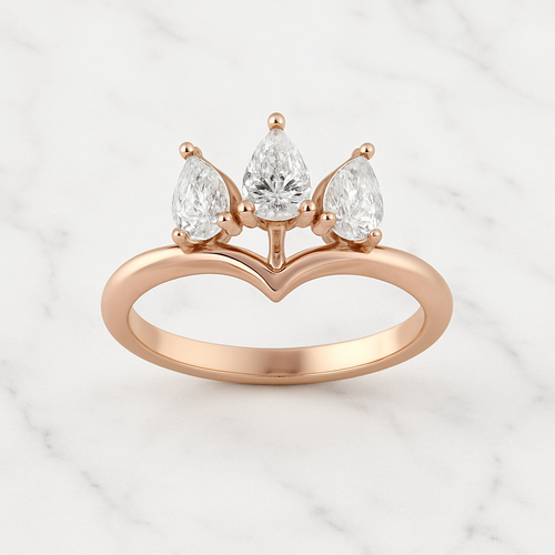 Crown Style Pear Cut Ring | Lab Grown Diamond | 14K Yellow Gold Classic Style