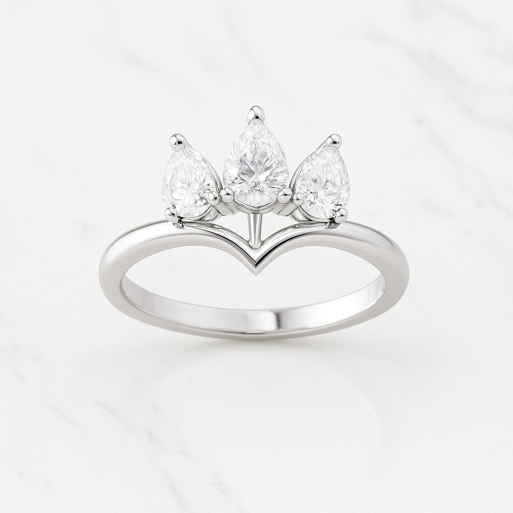 Crown Style Pear Cut Ring | Lab Grown Diamond | 14K Yellow Gold Classic Style