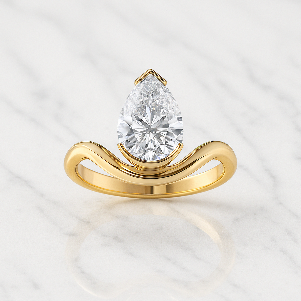 Elegant Twisted Pear Cut Ring | Lab Grown Diamond | 14K Yellow Gold Classic Style