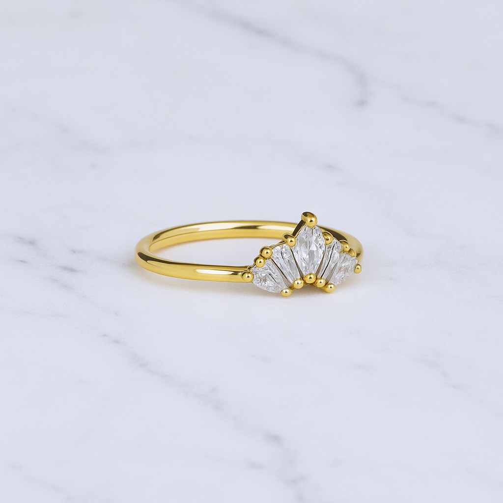 Curved Wedding Band | Lab Grown Diamond | Mixed Cut | 14K Gold Stacking Ring