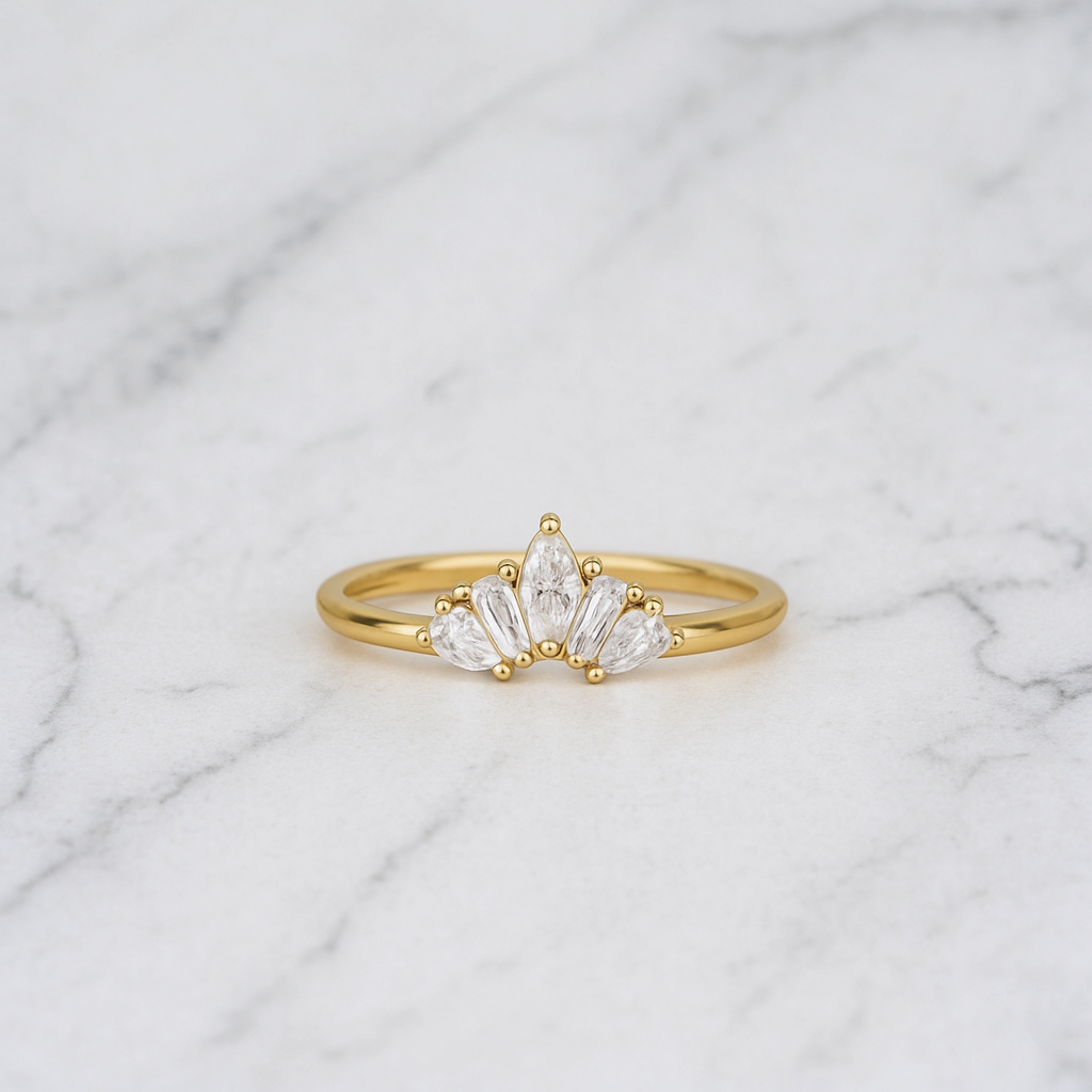 Curved Wedding Band | Lab Grown Diamond | Mixed Cut | 14K Gold Stacking Ring