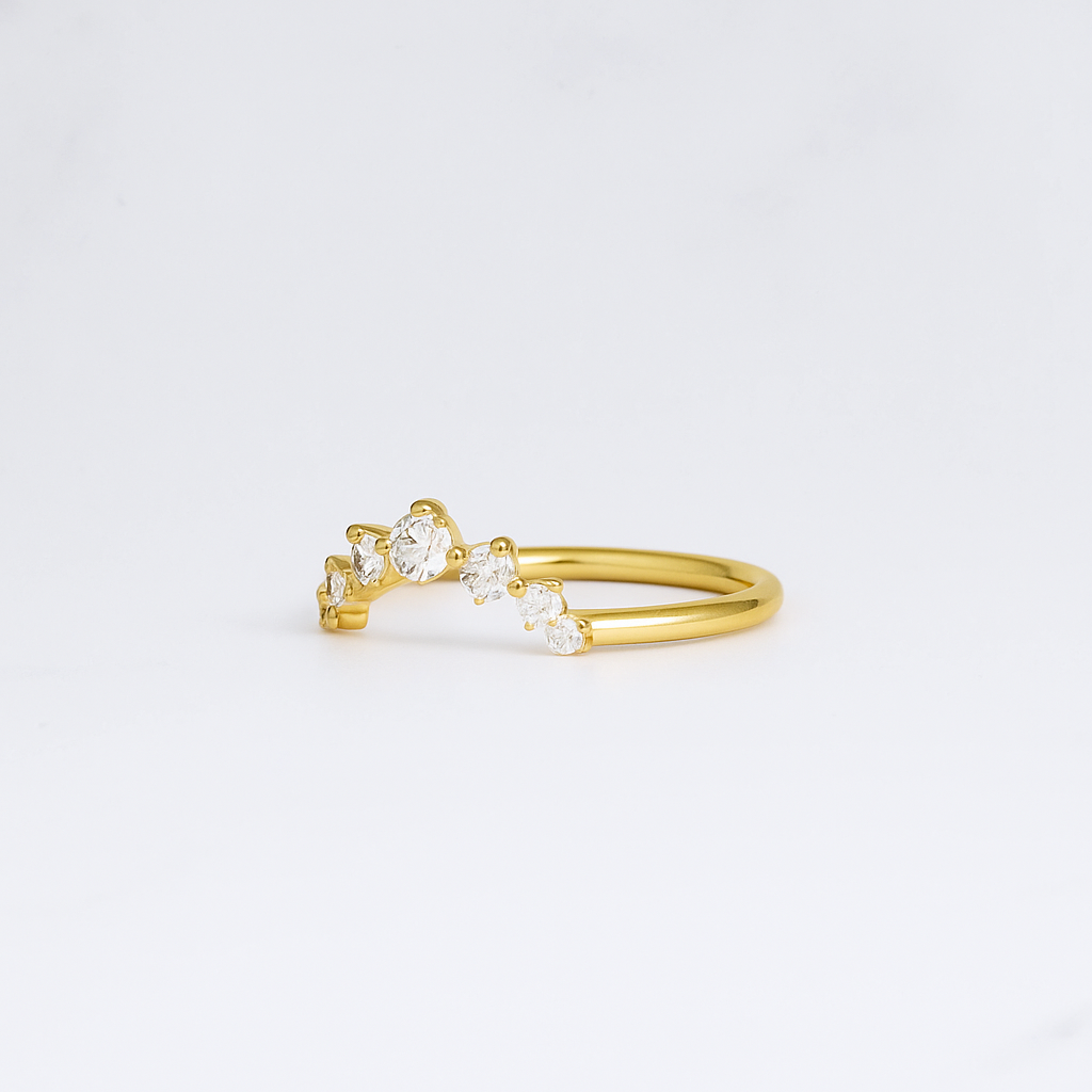 Curved Wedding Band | Lab Grown Diamond | 14K Yellow Gold | Stacking Anniversary Ring