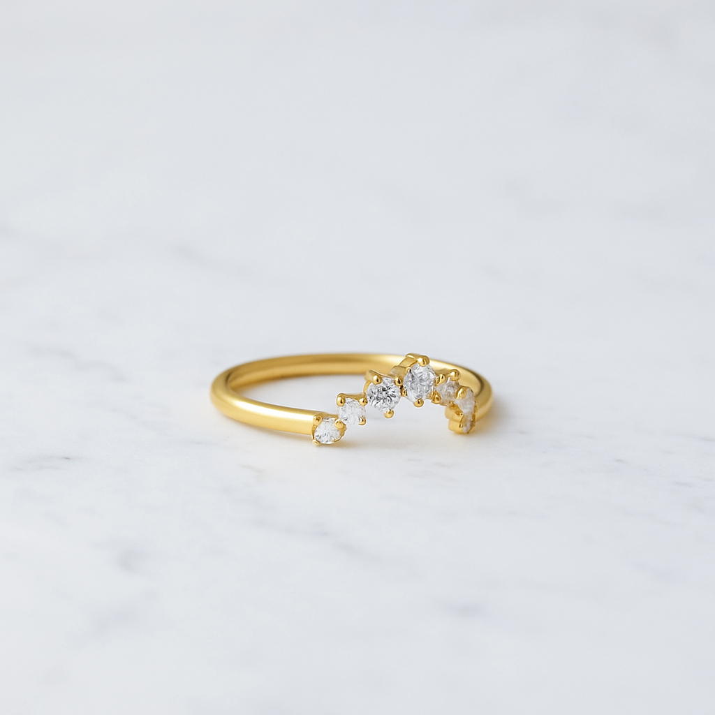 Curved Wedding Band | Lab Grown Diamond | 14K Yellow Gold | Stacking Anniversary Ring