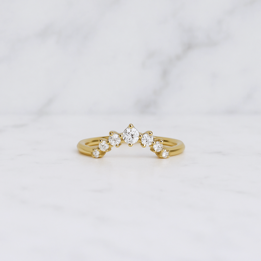 Curved Wedding Band | Lab Grown Diamond | 14K Yellow Gold | Stacking Anniversary Ring