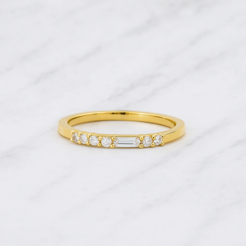 Lab Grown Diamond Wedding Band: 14K Gold Round & Baguette Anniversary Ring
