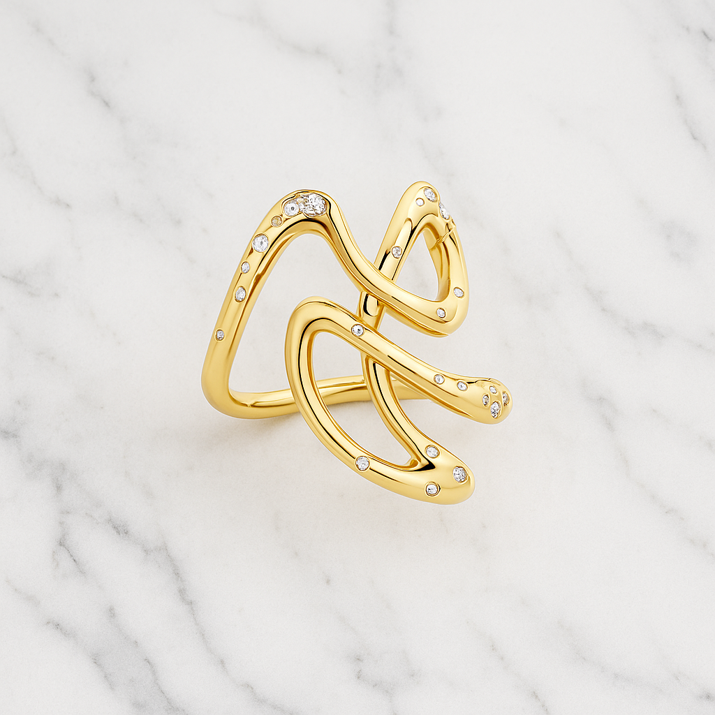 Star Wave Diamond Ring | Lab Grown | 14K Yellow Gold | Whimsical Stacking Band