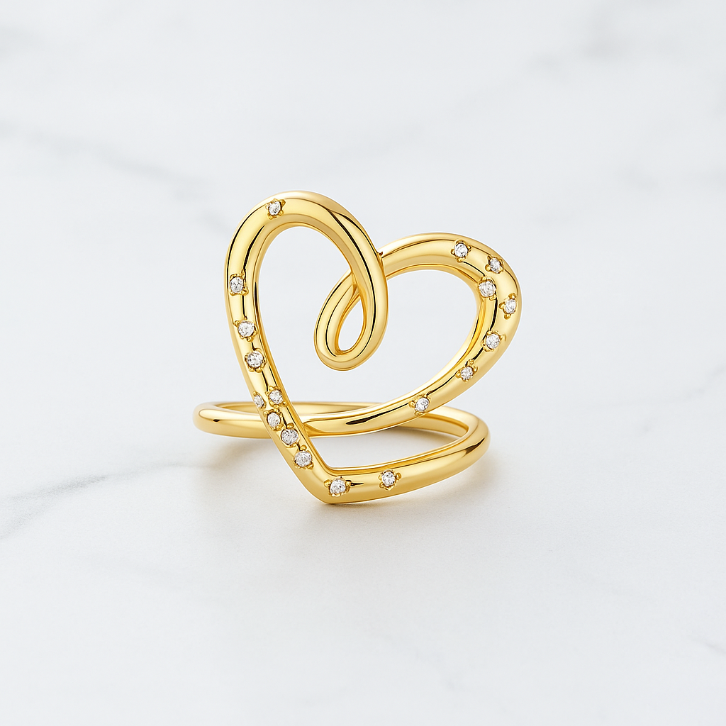 Romantic Heart Wave Diamond Ring | Lab Grown | 14K Yellow Gold