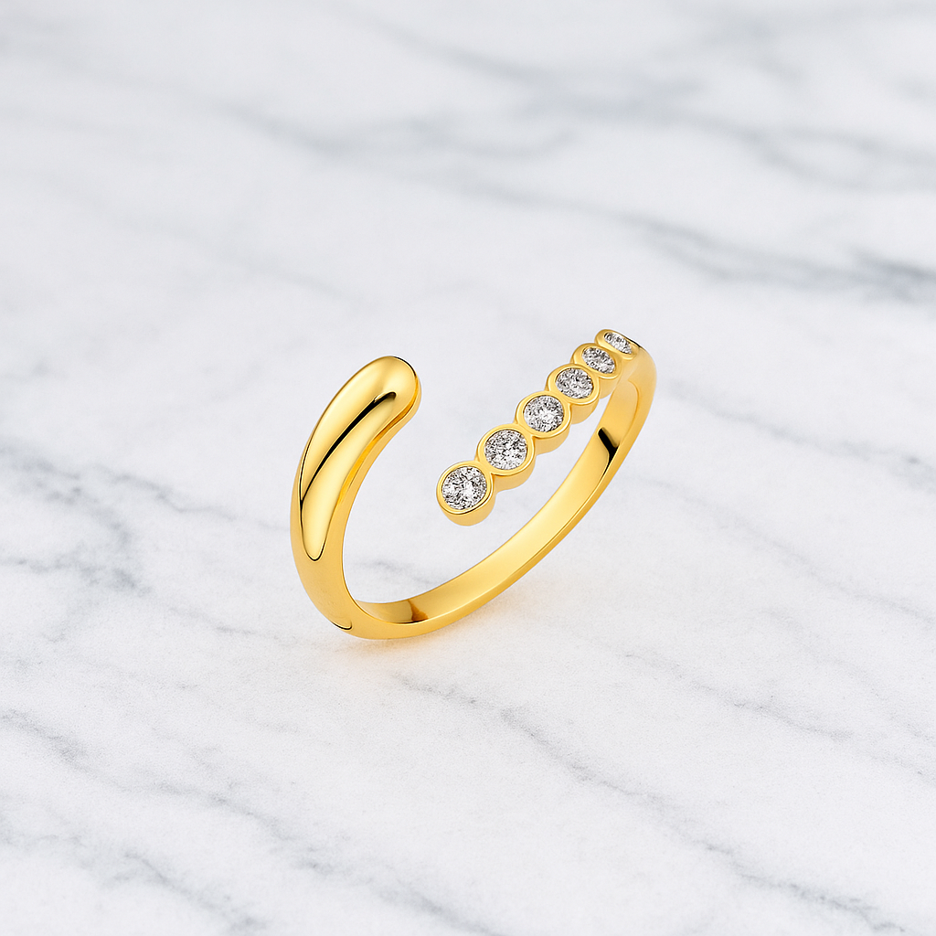 Two Ends Diamond Open Wedding Ring | Pavé Lab Grown Diamond | 14K Yellow Gold
