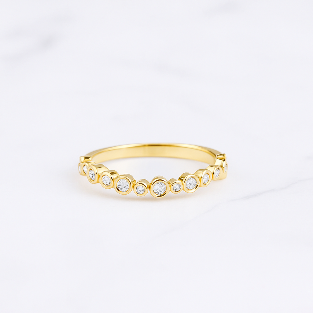 14K Gold Curve Lab Grown Diamond Ring: Bezel Set Stacking Band