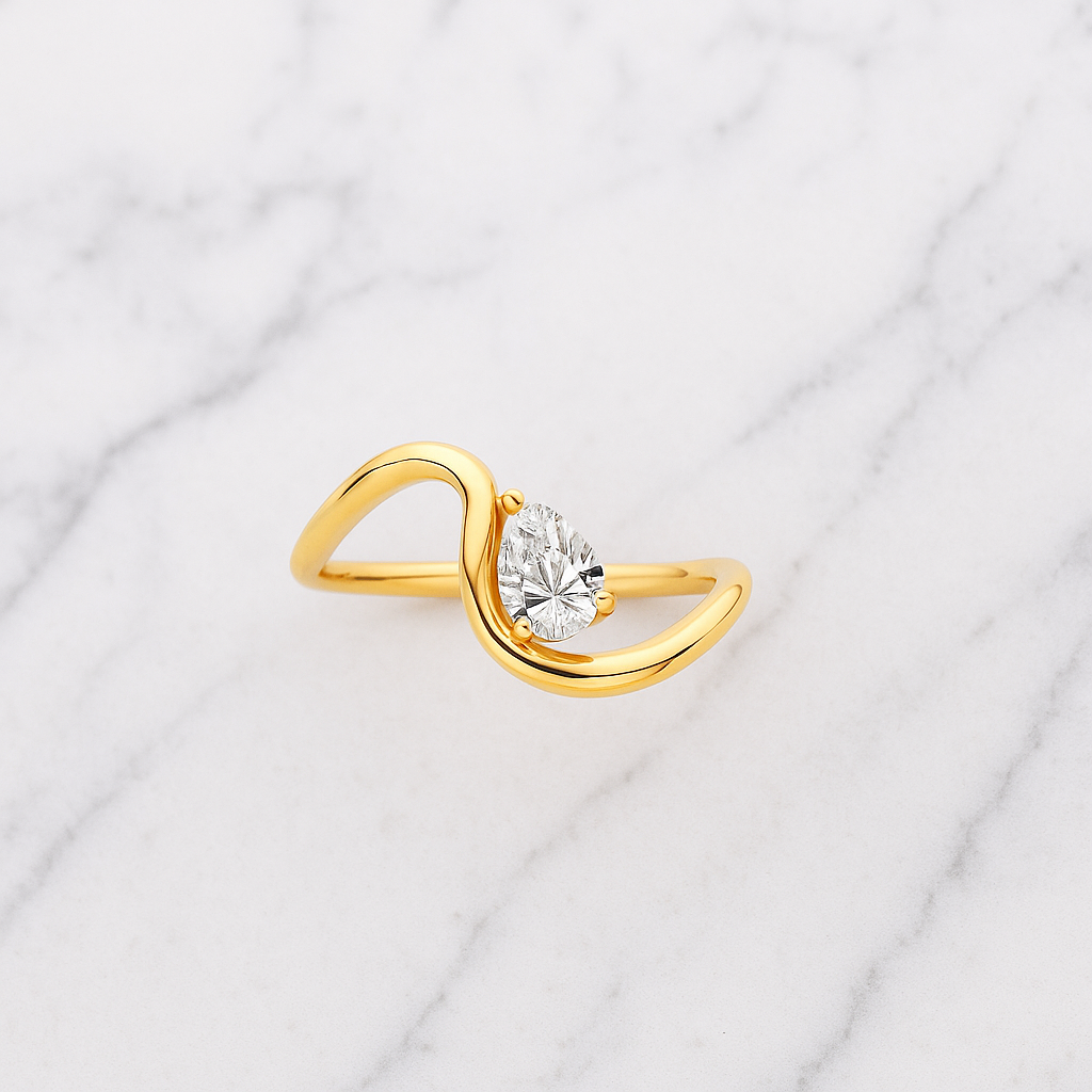 Pear Diamond Wave Engagement Ring | Lab Grown | 14K Gold Solitaire