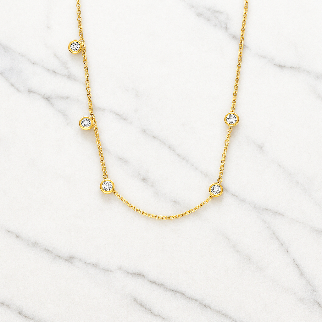 Minimal Diamond Station Necklace | Bezel Set | Lab Grown | 14K Yellow Gold