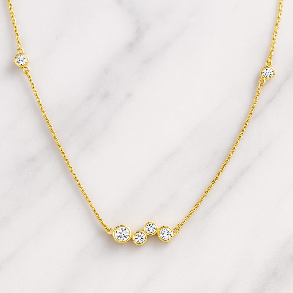 Dainty Six Stone Diamond Station Necklace | Lab Grown | 14K Gold | Gift for Her