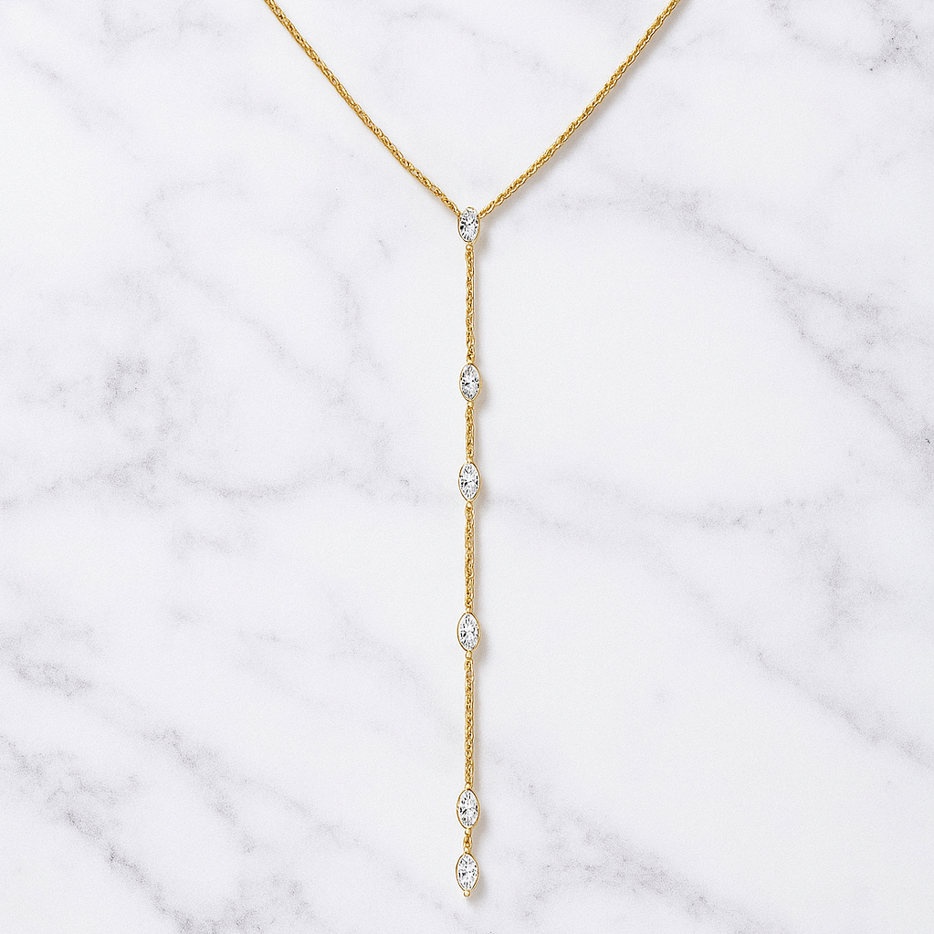 Marquise Cut Diamond Lariat Necklace | Lab Grown | 14K / 18K Gold