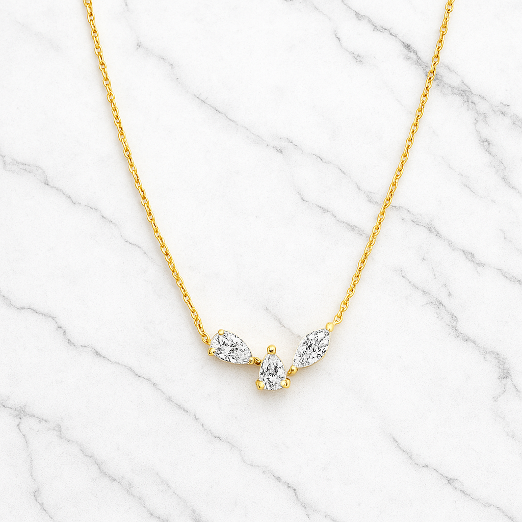 Pear & Marquise Diamond Necklace: 0.48CT 14K/18K Gold Drop Pendant