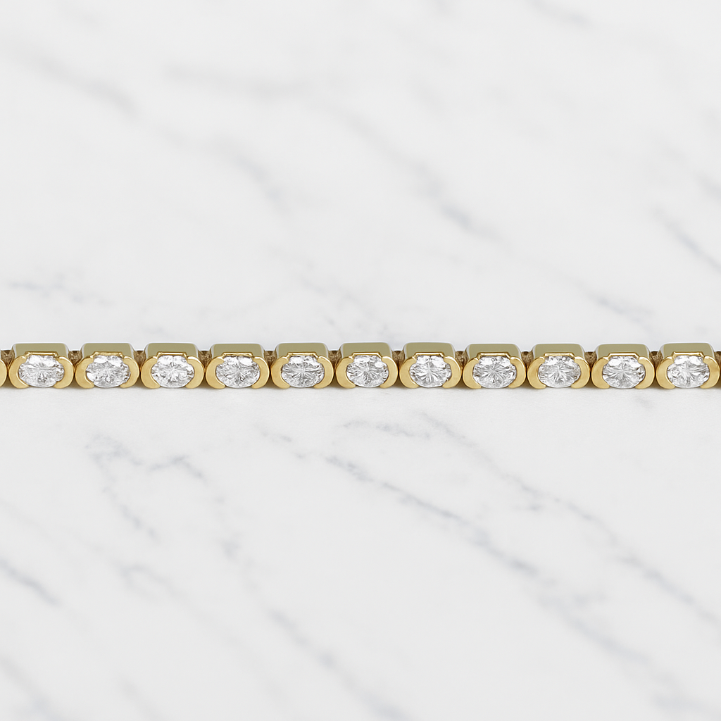 Oval Half Bezel Tennis Bracelet | Lab Grown Diamond | 14K Yellow Gold Modern Bracelet