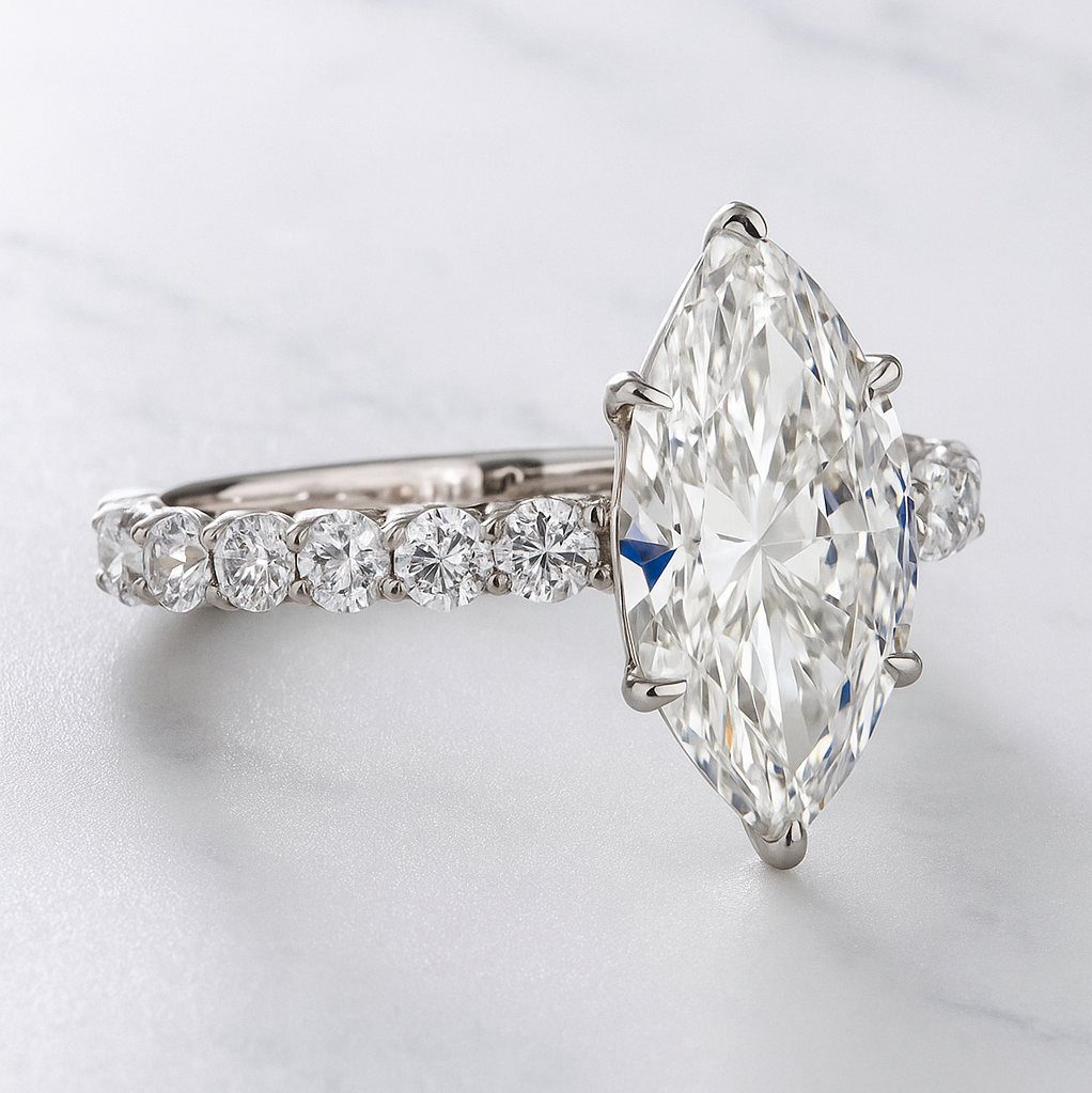 Modern Halo Marquise Engagement Ring | Lab Grown Diamond | 14K Yellow Gold Fine Bridal Ring