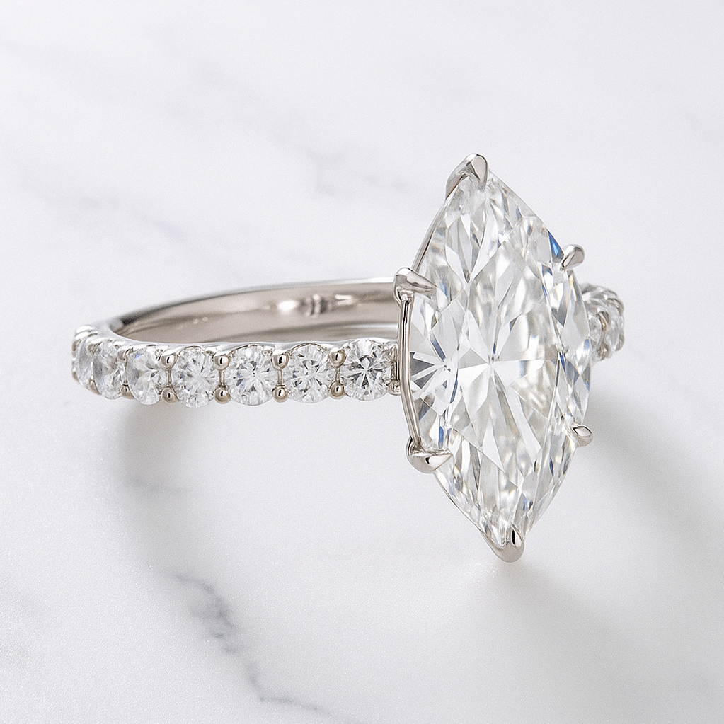 Modern Halo Marquise Engagement Ring | Lab Grown Diamond | 14K Yellow Gold Fine Bridal Ring