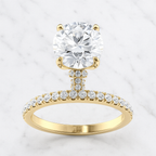 Round Brilliant Cut Engagement Ring with Hidden Halo & Pave Band | Lab Grown Diamond | 14K Yellow Gold