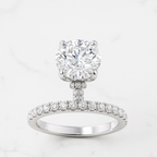 Round Brilliant Cut Engagement Ring with Hidden Halo & Pave Band | Lab Grown Diamond | 14K Yellow Gold