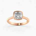 Cushion Cut Engagement Ring Bezel Setting | Lab Grown Diamond | 14K Yellow Gold Modern Ring