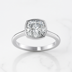 Cushion Cut Engagement Ring Bezel Setting | Lab Grown Diamond | 14K Yellow Gold Modern Ring
