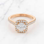 Classic Round Cut Halo Engagement Ring with Pave Band | Lab Grown Diamond | 14K Yellow Gold