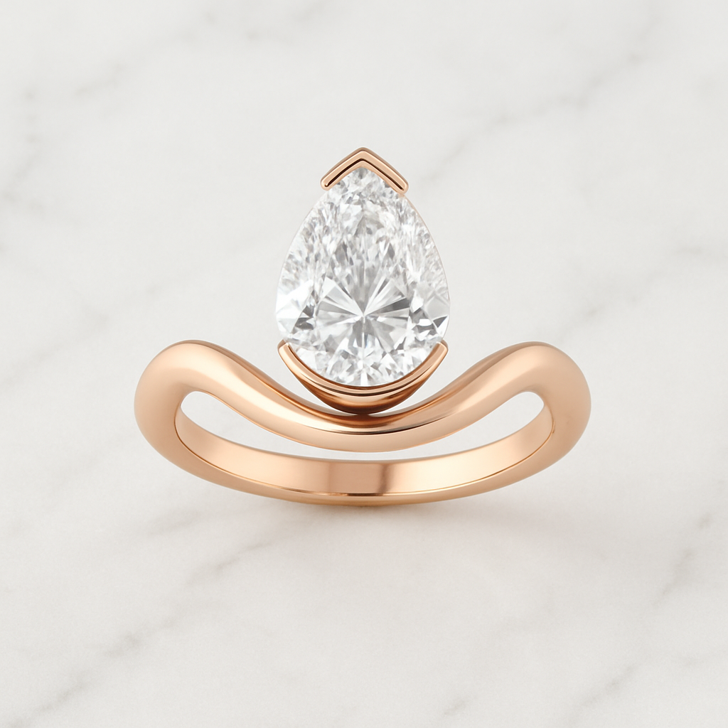 Elegant Twisted Pear Cut Ring | Lab Grown Diamond | 14K Yellow Gold Classic Style