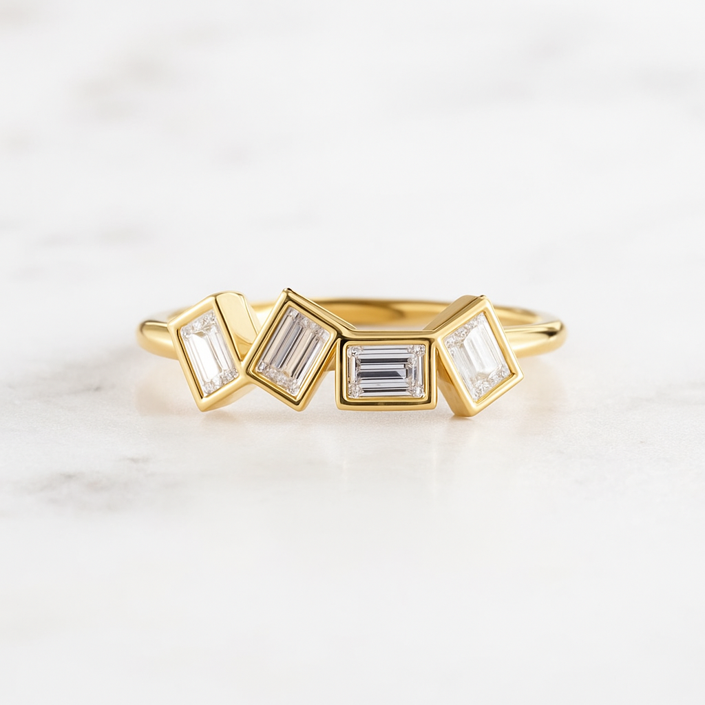 Minimalist Emerald Cut Stackable Ring | Lab Grown Diamond | 14K Yellow Gold Modern Design