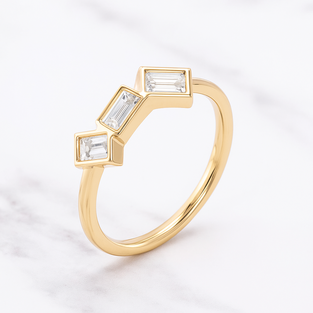 Minimalist Emerald Cut Stackable Ring | Lab Grown Diamond | 14K Yellow Gold Modern Design