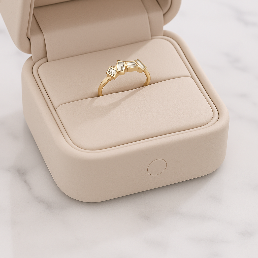 Minimalist Emerald Cut Stackable Ring | Lab Grown Diamond | 14K Yellow Gold Modern Design