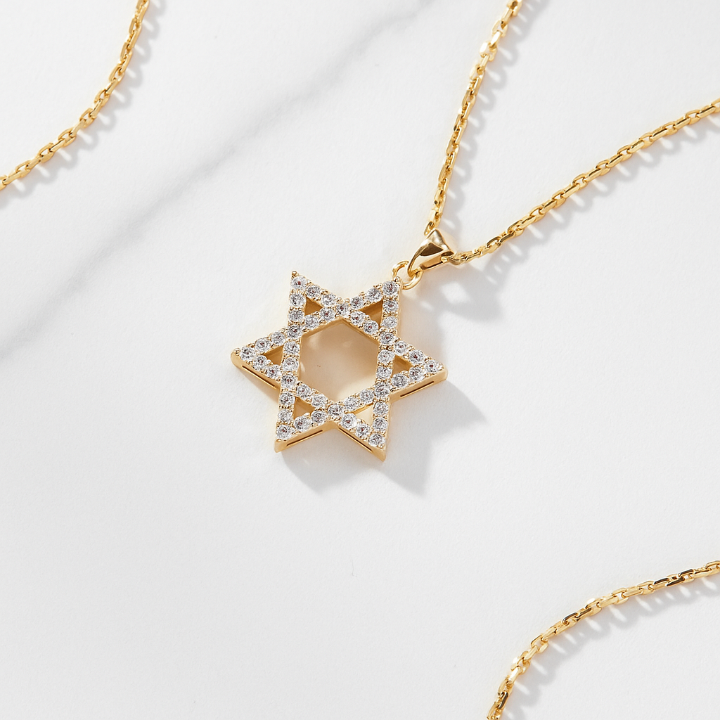 Star of David Pendant Necklace | Lab Grown Diamond | 14K Yellow Gold Modern Necklace