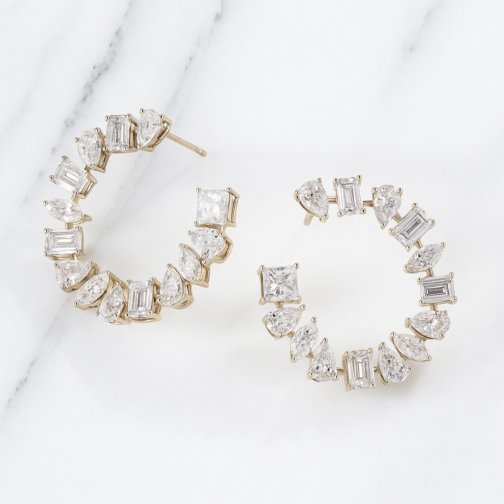 Multi-Shape Huggie Earrings | Lab Grown Diamond | 14K Yellow Gold Contemporary Style