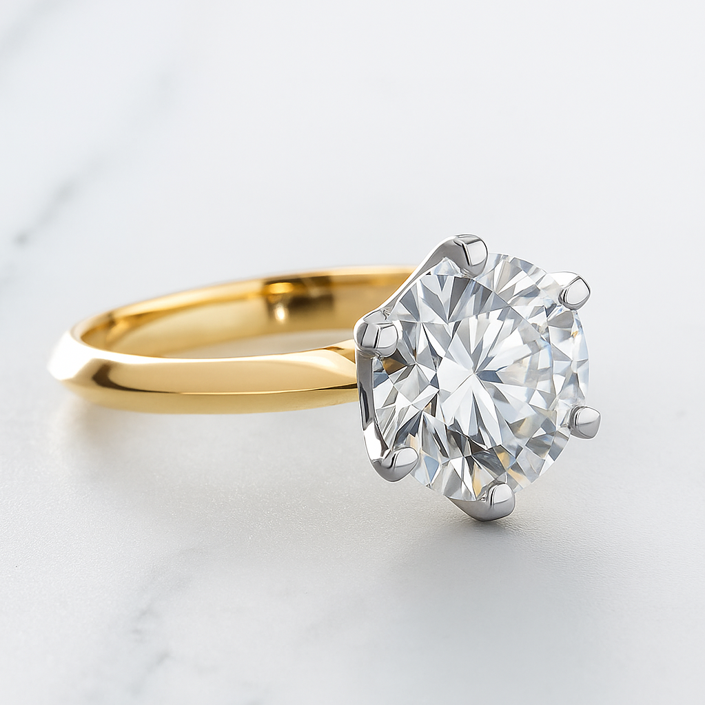 Classic Round Engagement Ring | Lab Grown Diamond | 14K Yellow Gold Two Tone Setting