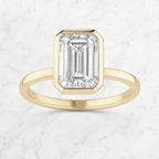 Emerald Cut Solitaire Ring Bezel Setting | Lab Grown Diamond | 14K Yellow Gold