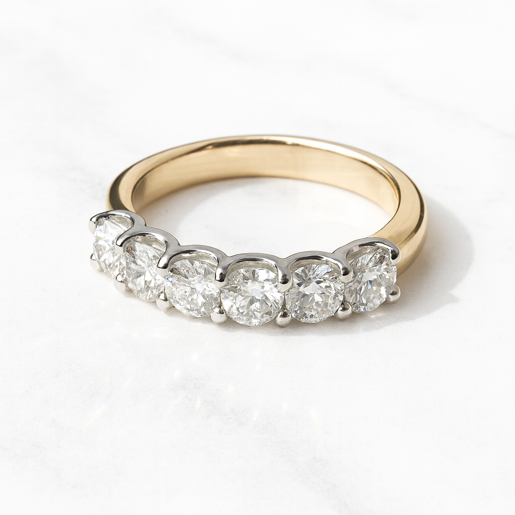 Elegant Round Lab Grown Diamond Seven Stone Wedding Band in Solid 14K Gold